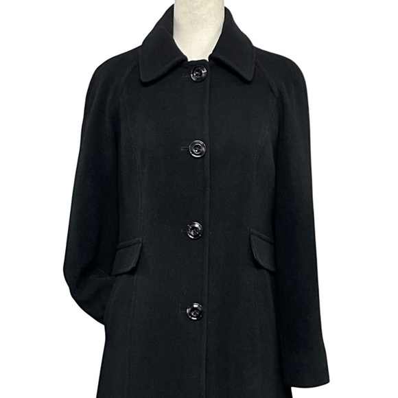 London Fog Single Breasted Black Wool Blend Peacoat Plaid Fringe Scarf Size S - Picture 8 of 12